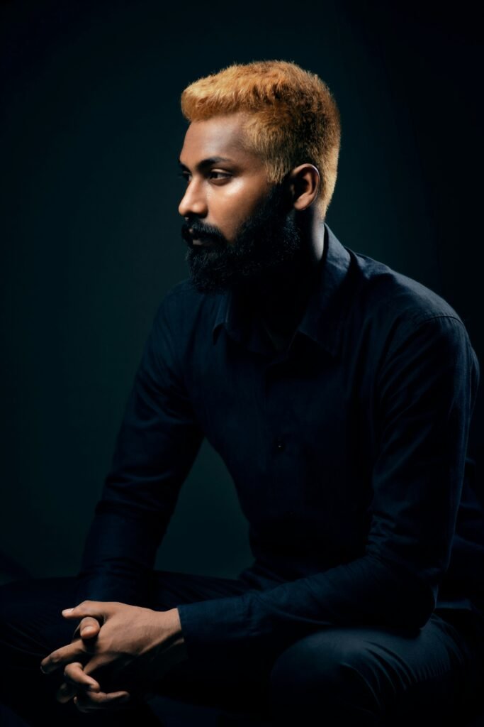 man in black dress shirt